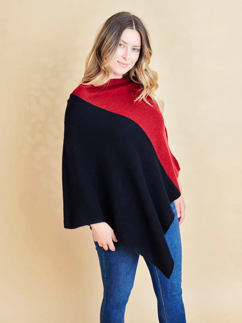 100% Mongolian Cashmere Two Colour Poncho