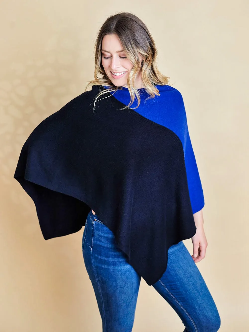 100% Mongolian Cashmere Two Colour Poncho