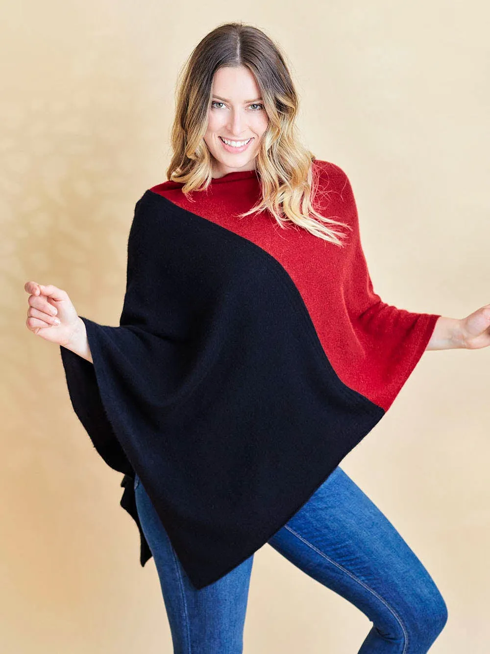 100% Mongolian Cashmere Two Colour Poncho