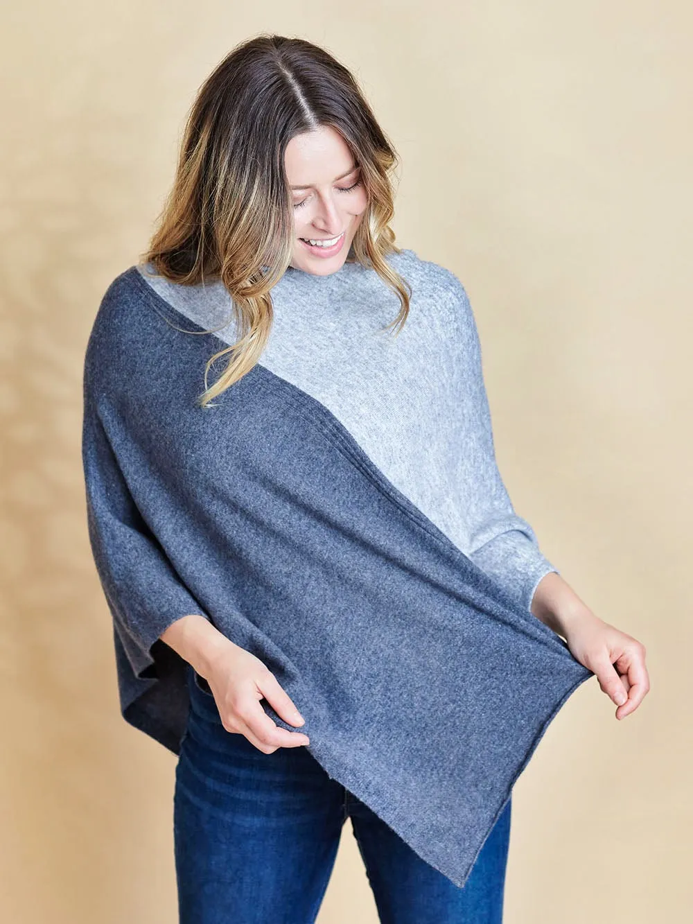 100% Mongolian Cashmere Two Colour Poncho