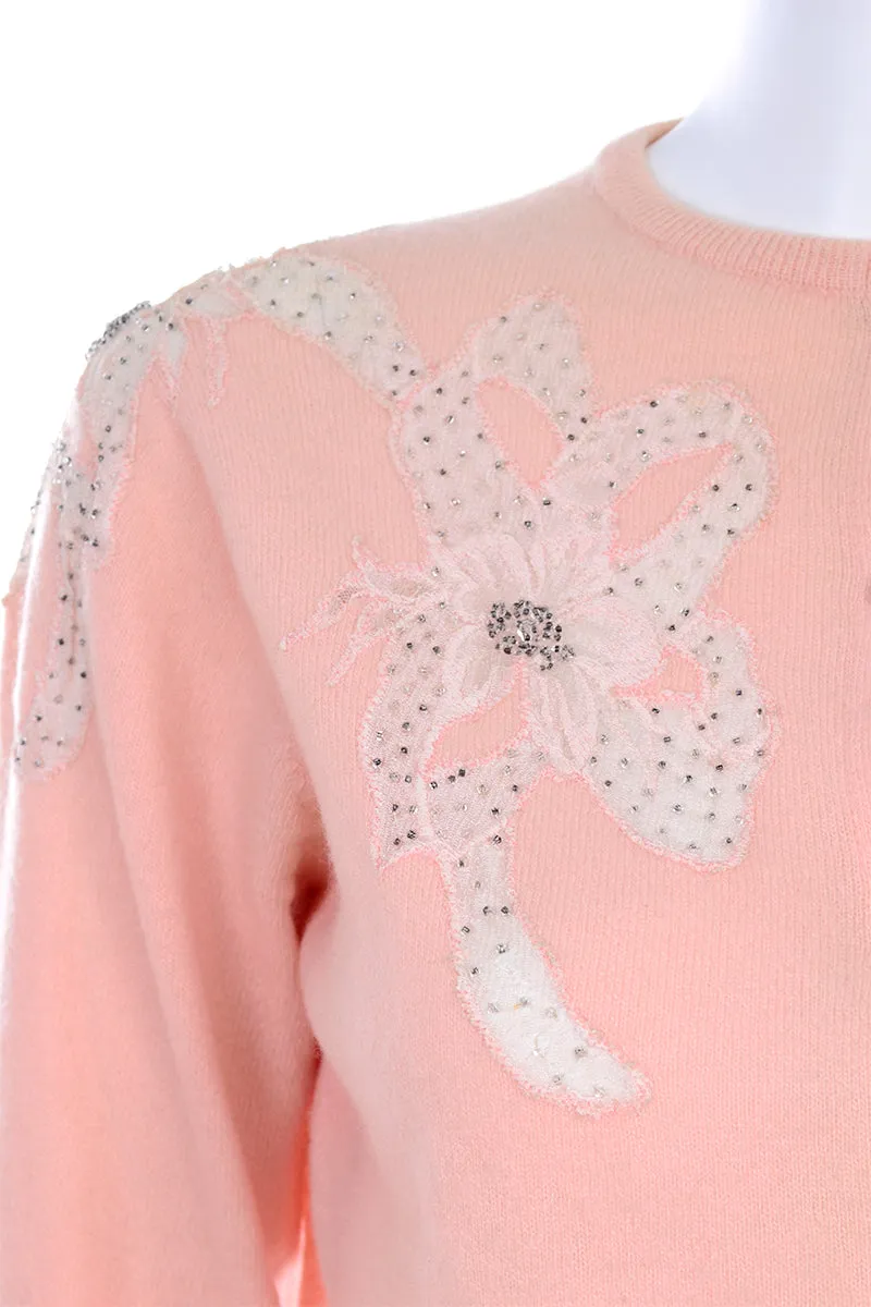 1950s Peach Pink Floral Beaded Vintage Cardigan