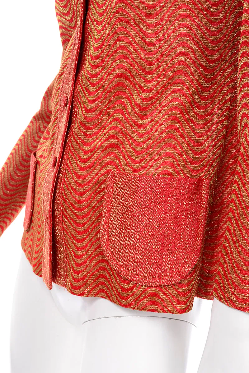 1970's Red & Gold Wavy Stripe Button Down Cardigan Sweater