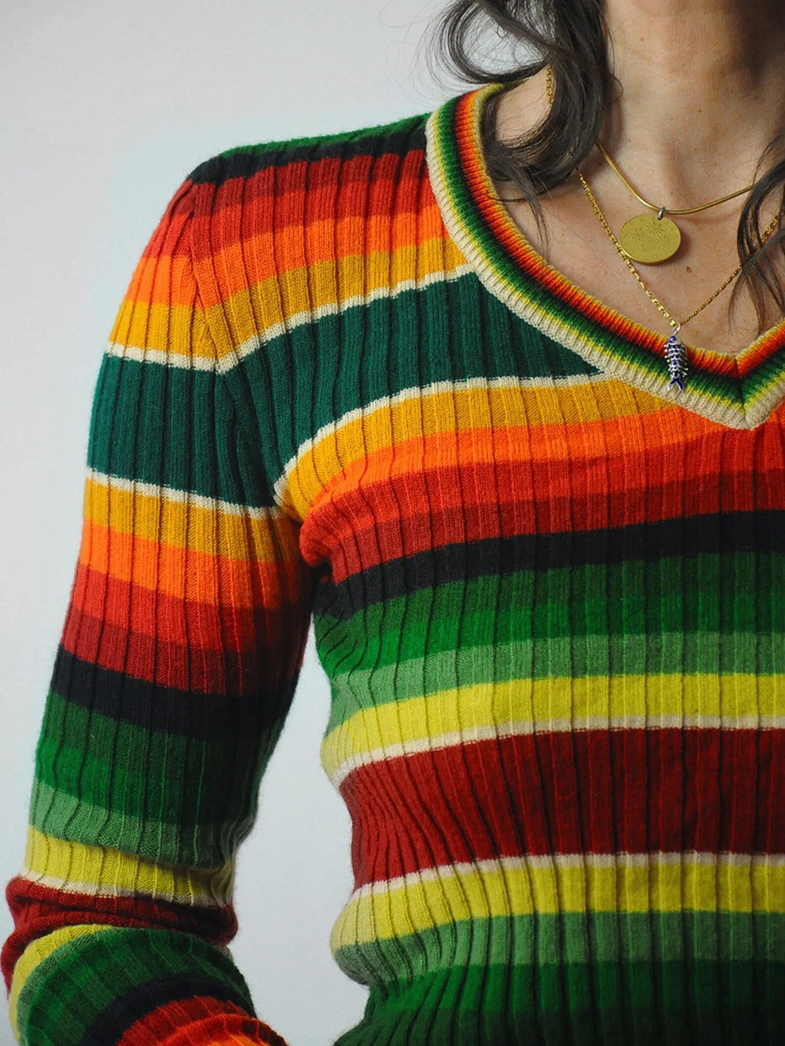 1970's Ribbed Rainbow Striped Sweater