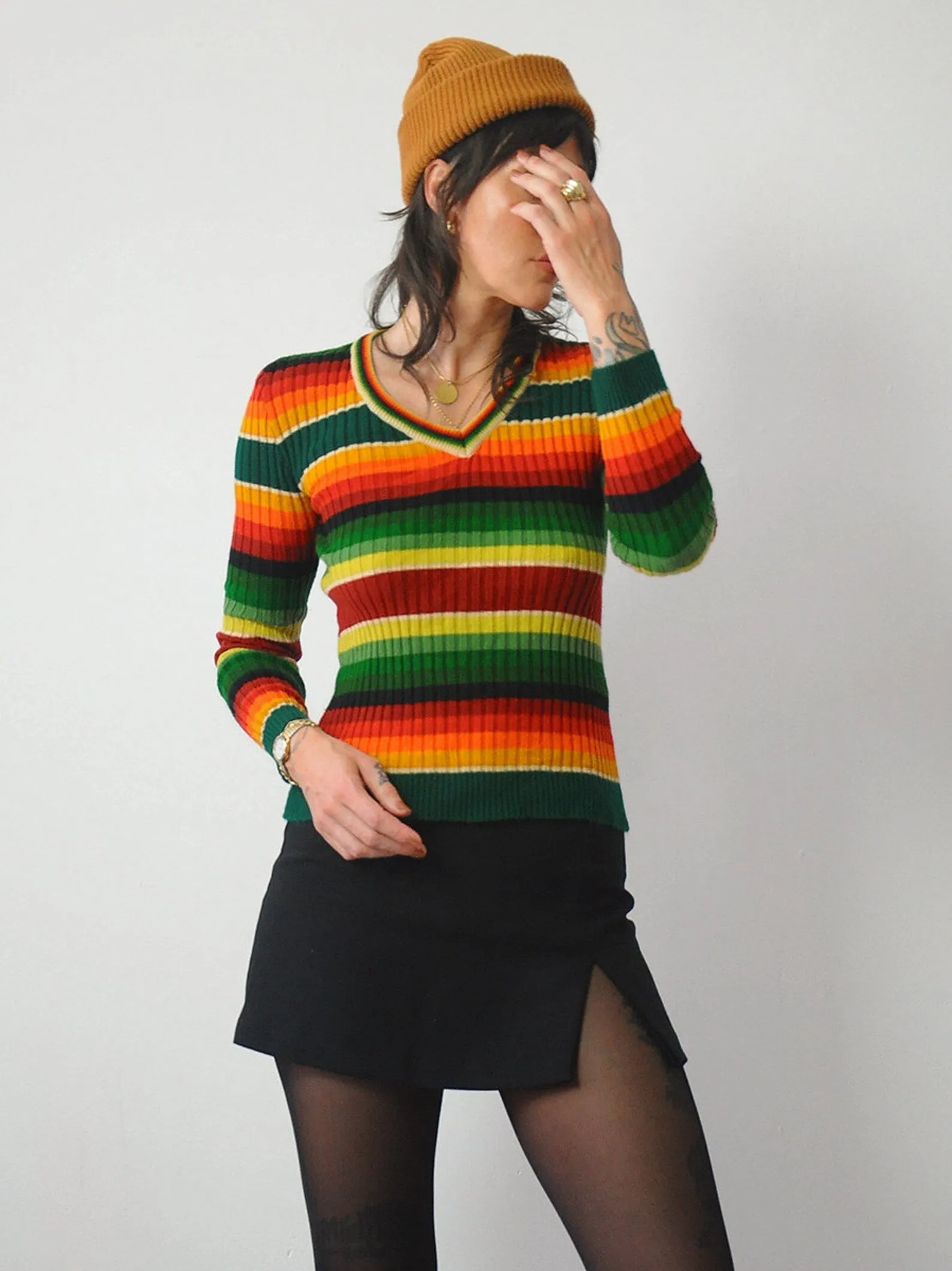 1970's Ribbed Rainbow Striped Sweater