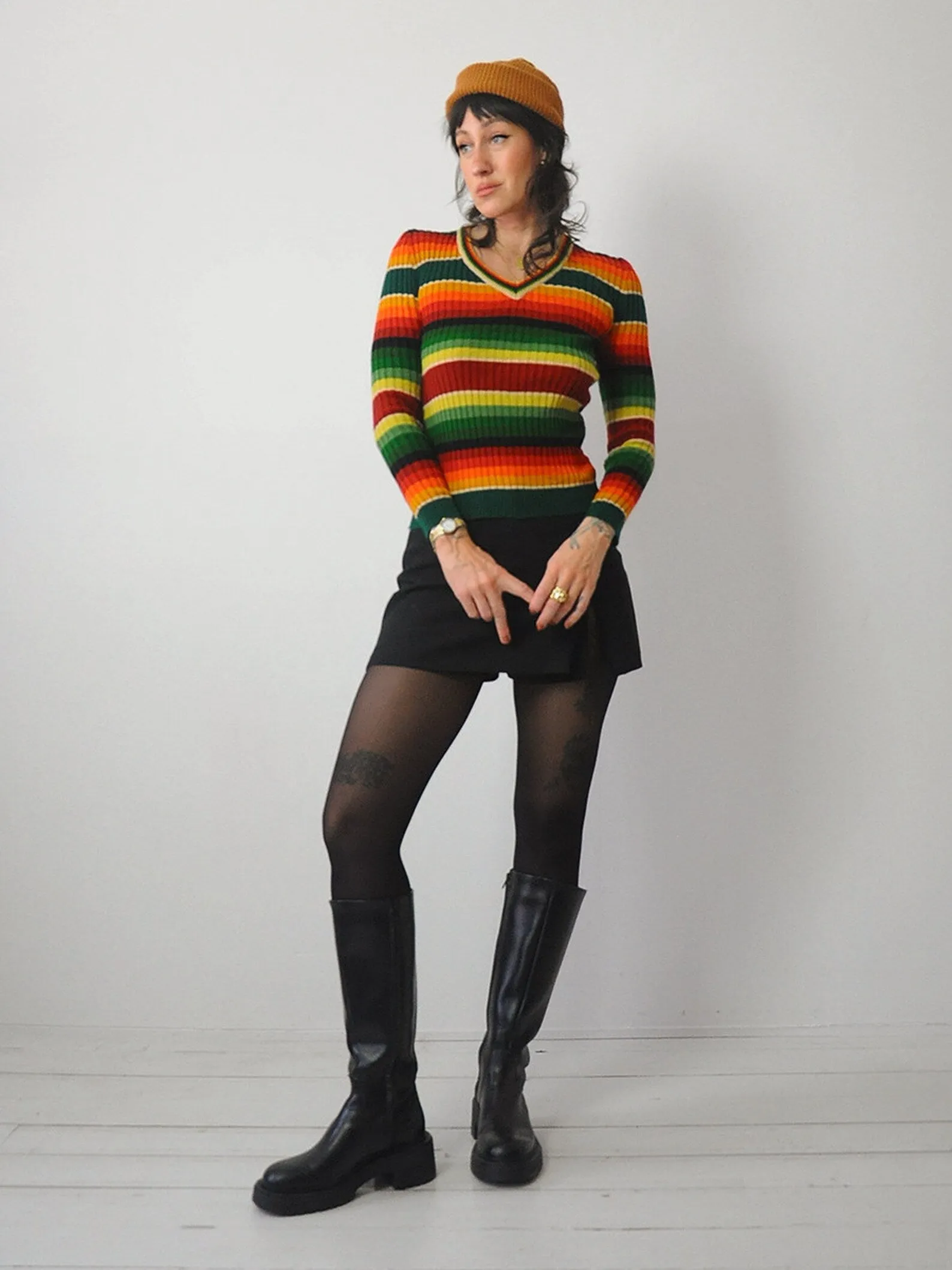 1970's Ribbed Rainbow Striped Sweater