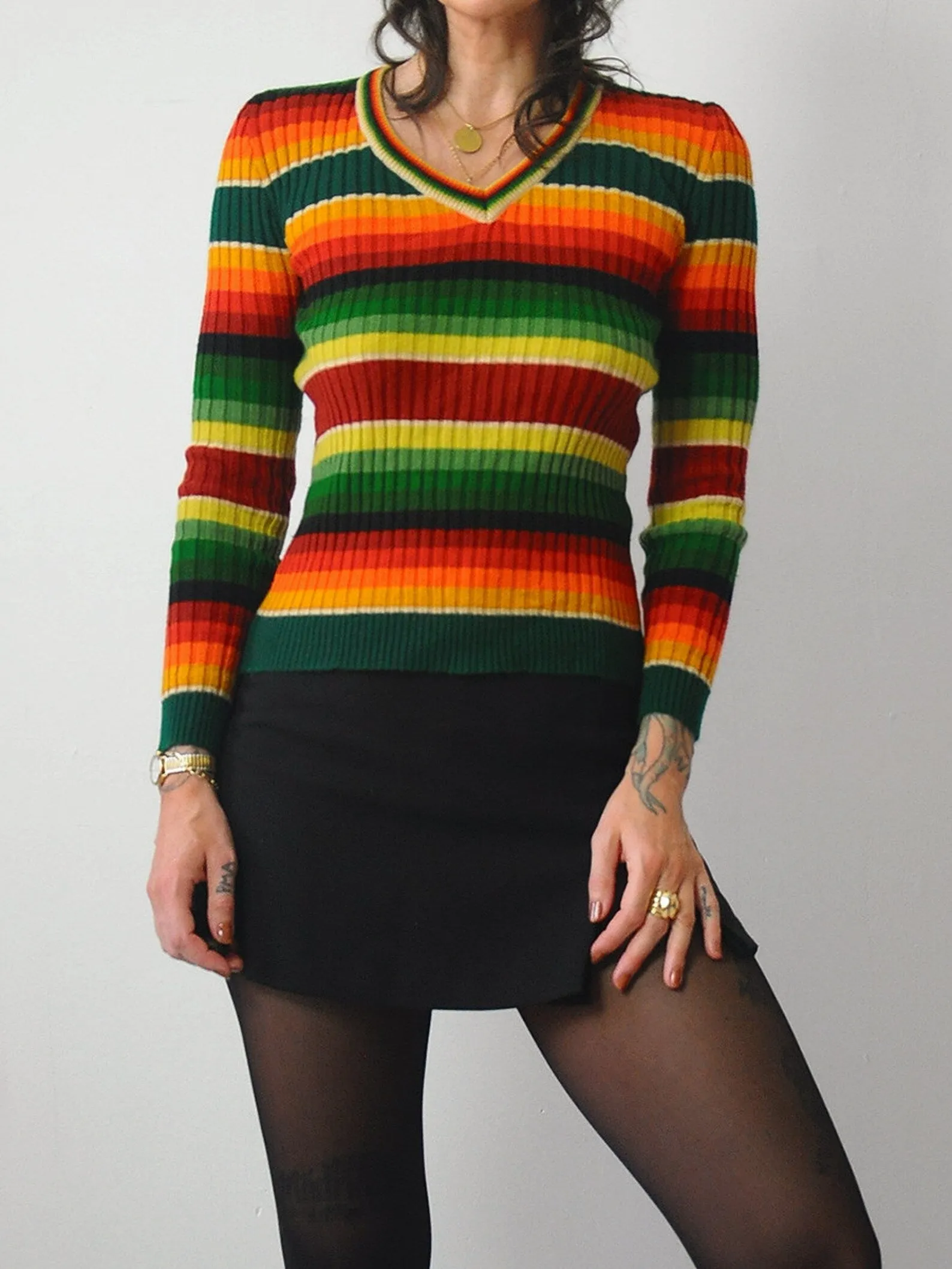 1970's Ribbed Rainbow Striped Sweater