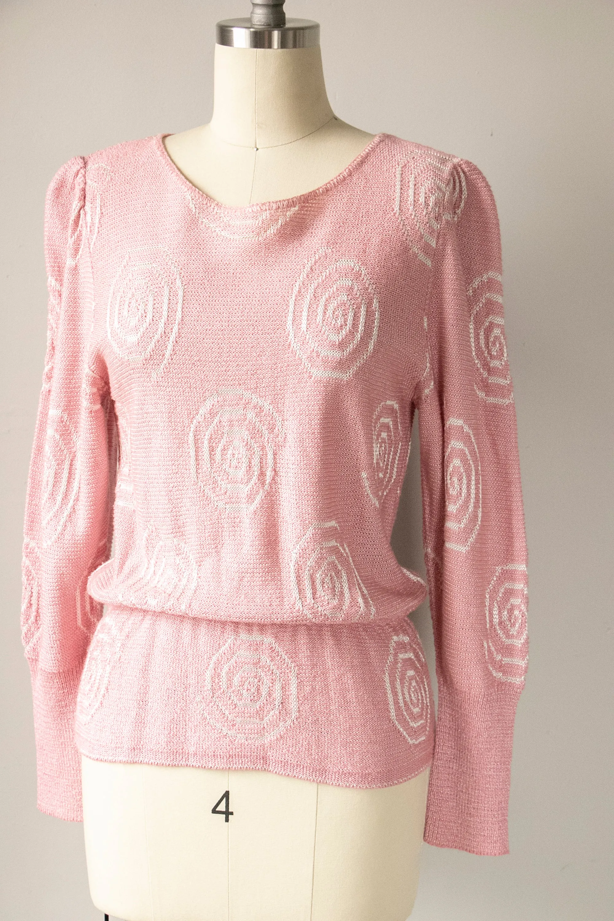 1980s Sweater Blush Pink Swirl Knit XS / S