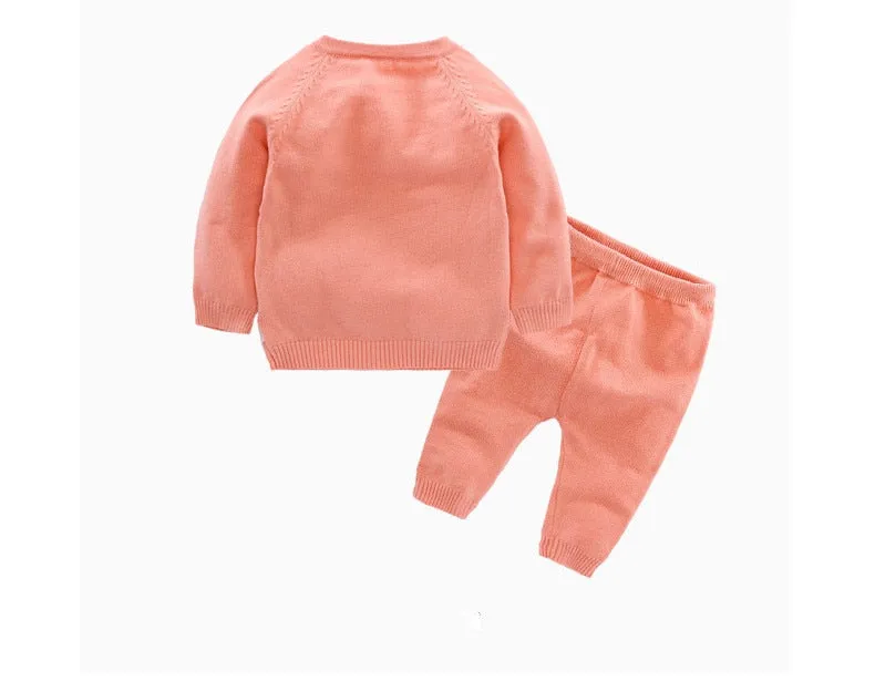 2pcs Boy Set Wool Knitted Cotton Sweater Warm Pullover Pants Suit Newborns Toddler Clothing Sets