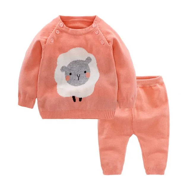 2pcs Boy Set Wool Knitted Cotton Sweater Warm Pullover Pants Suit Newborns Toddler Clothing Sets