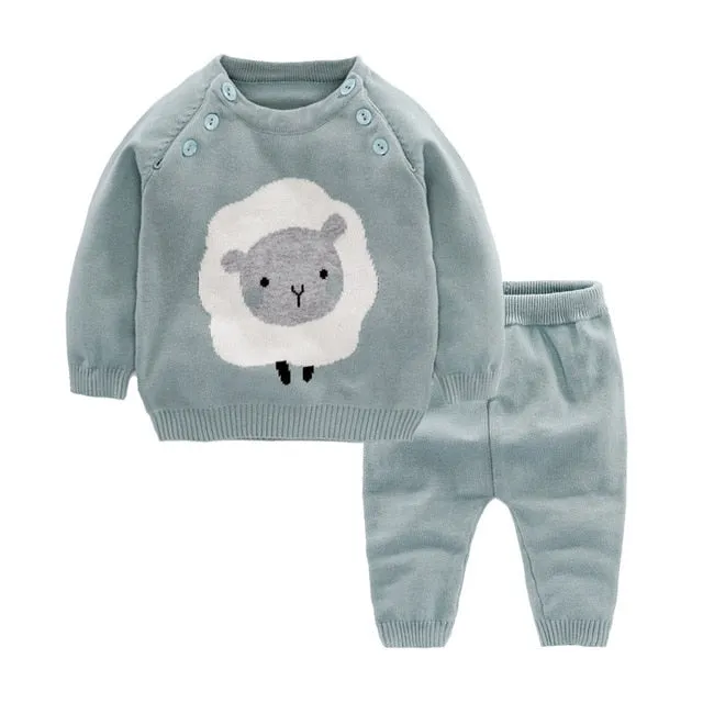 2pcs Boy Set Wool Knitted Cotton Sweater Warm Pullover Pants Suit Newborns Toddler Clothing Sets