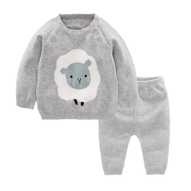 2pcs Boy Set Wool Knitted Cotton Sweater Warm Pullover Pants Suit Newborns Toddler Clothing Sets