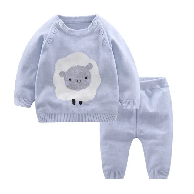 2pcs Boy Set Wool Knitted Cotton Sweater Warm Pullover Pants Suit Newborns Toddler Clothing Sets