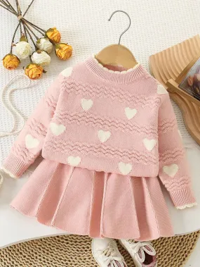 2pcs/Set Girls New Year Knitwear Sweater And Skirt, Children Christmas Outfit, Autumn/Winter