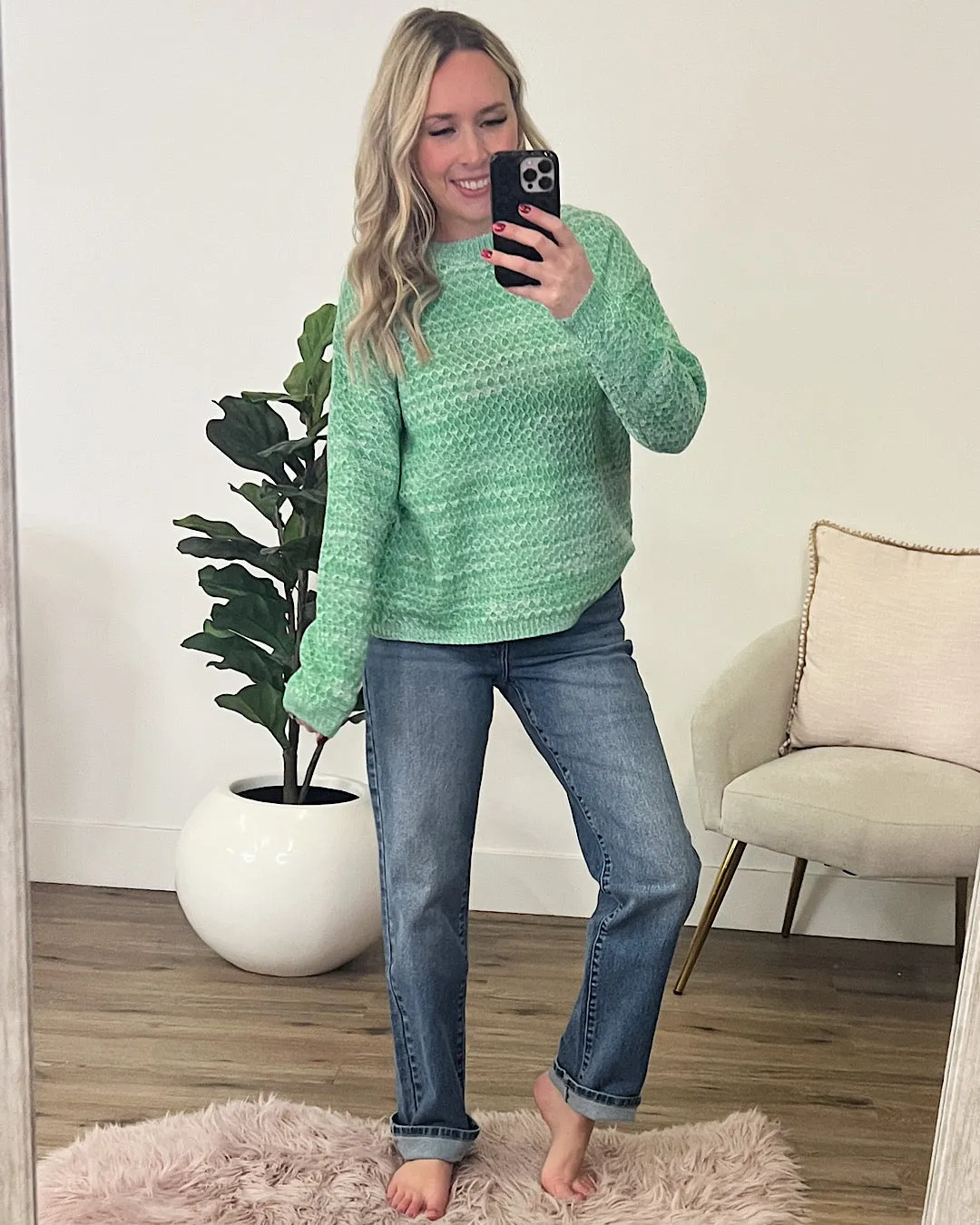 Abigail Textured Sweater - Heather Green FINAL SALE