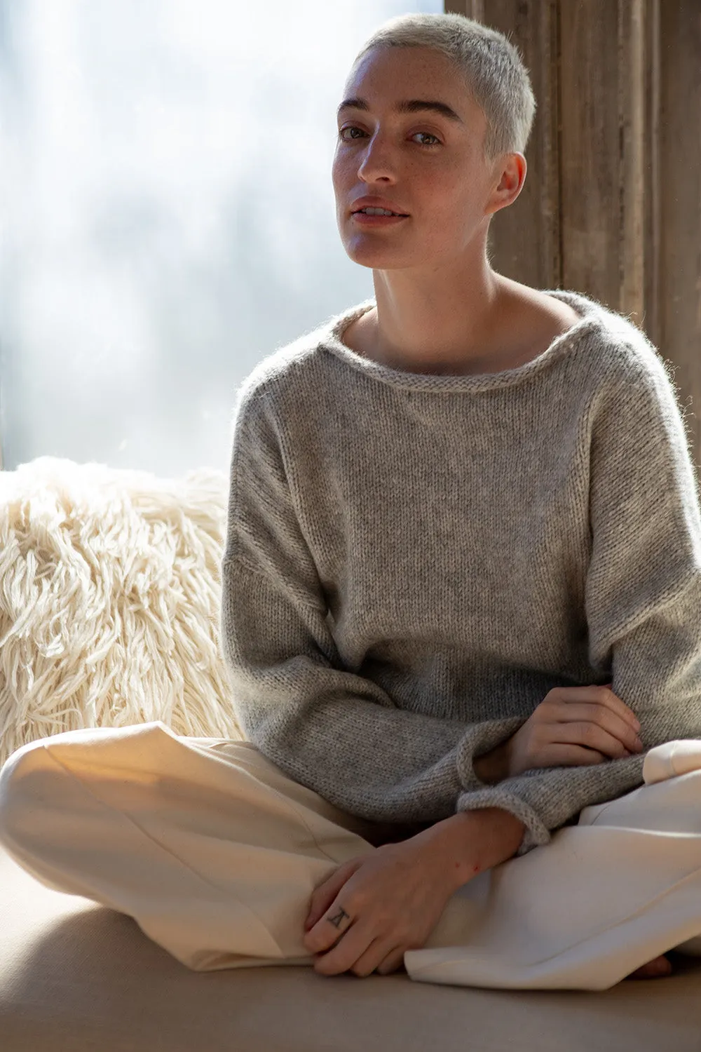 Alpaca Rollneck Sweater in Light Grey