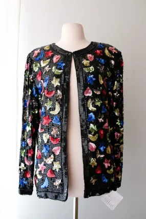 Amazing 1980's NOS Moon & Stars Sequins Statement Jacket / Sz ML