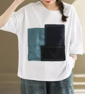 Babakud Women Retro Patchwork Color Block Tee