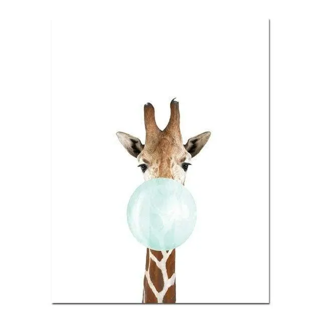 Baby Animal Zebra Giraffe Canvas Poster