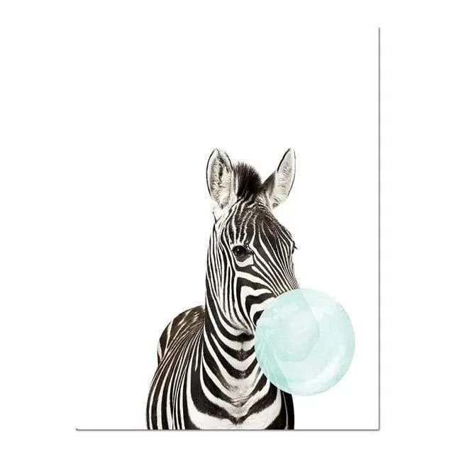 Baby Animal Zebra Giraffe Canvas Poster