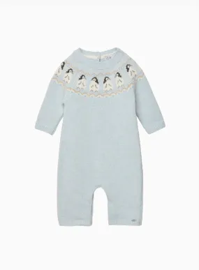 Baby Penguin Fair Isle All-in-One in Pale Blue