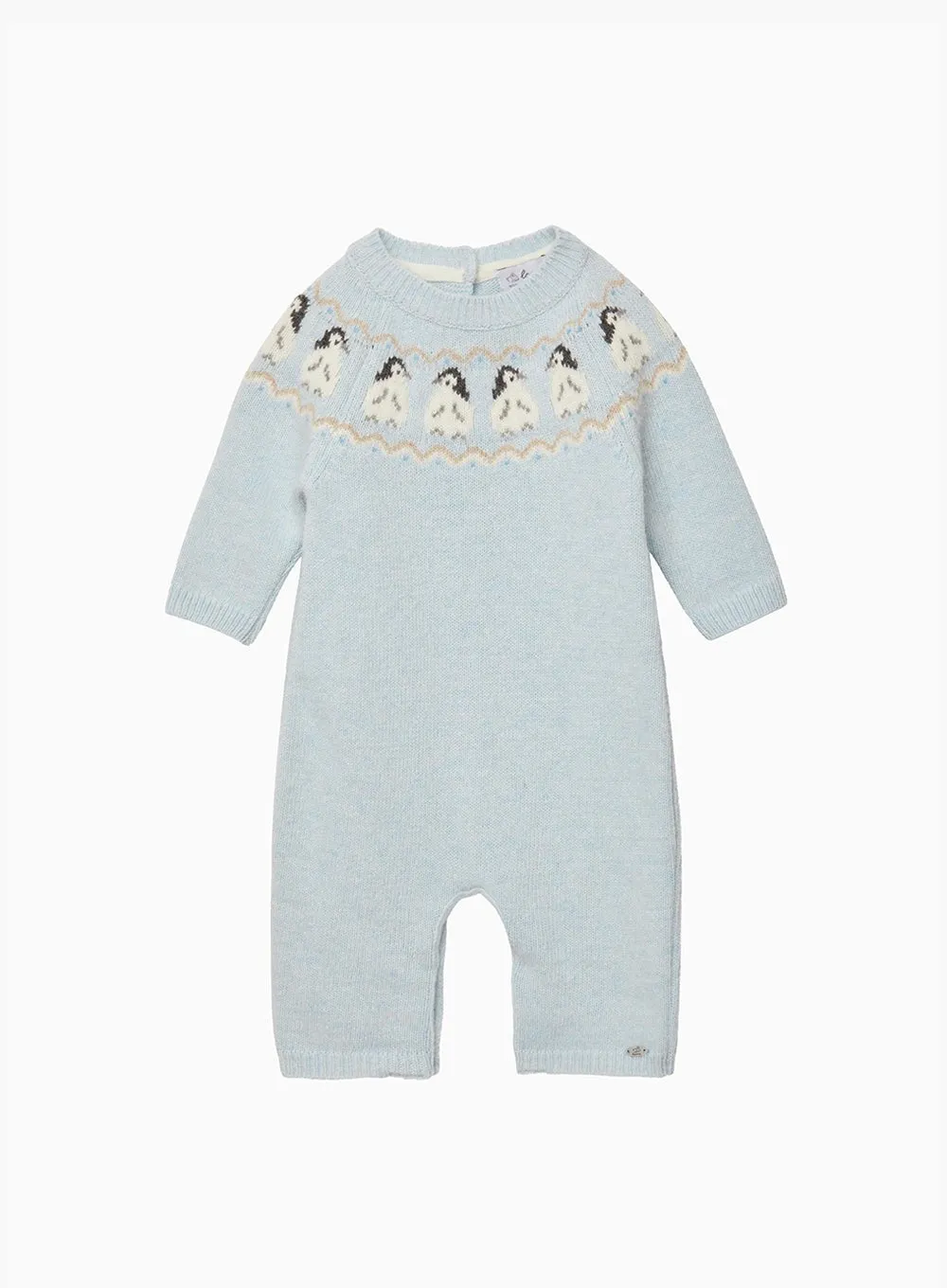 Baby Penguin Fair Isle All-in-One in Pale Blue