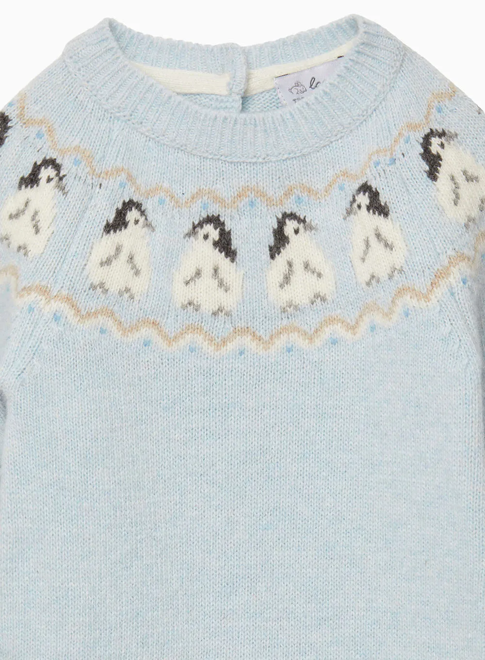 Baby Penguin Fair Isle All-in-One in Pale Blue