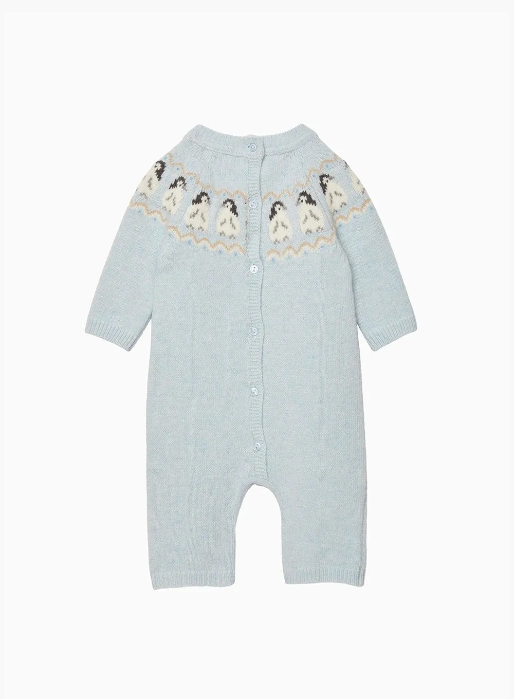 Baby Penguin Fair Isle All-in-One in Pale Blue