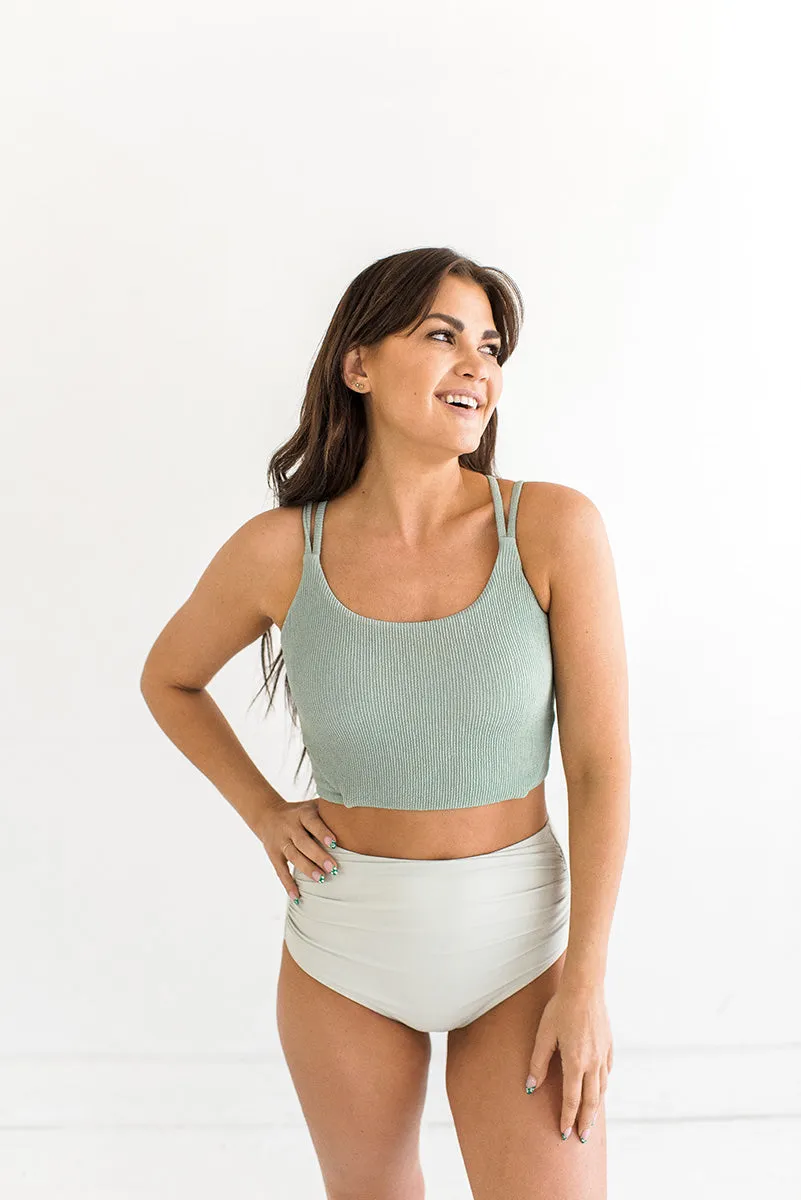 Basic Beach Ruched Bottoms in Sage - Size 2XL & 3XL Left