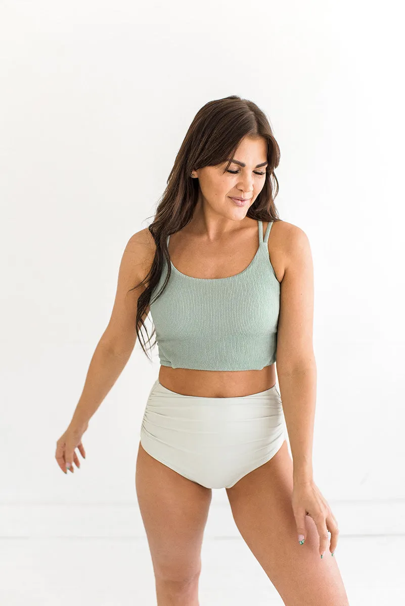 Basic Beach Ruched Bottoms in Sage - Size 2XL & 3XL Left