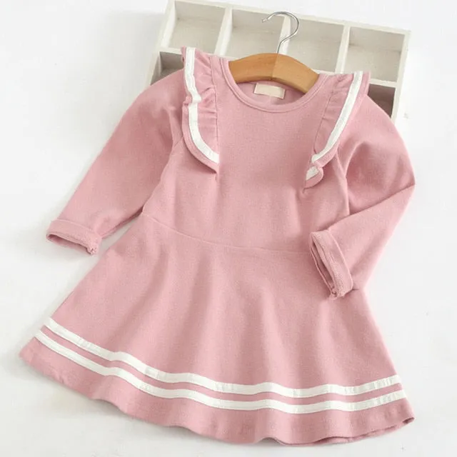 Bear Leader Girls Dress New Autumn Casual Ruffles A-Line Striped Full Sleeve Kids Dress For 3T-7T