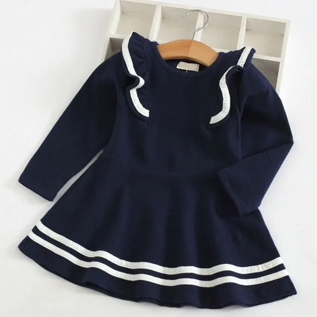 Bear Leader Girls Dress New Autumn Casual Ruffles A-Line Striped Full Sleeve Kids Dress For 3T-7T