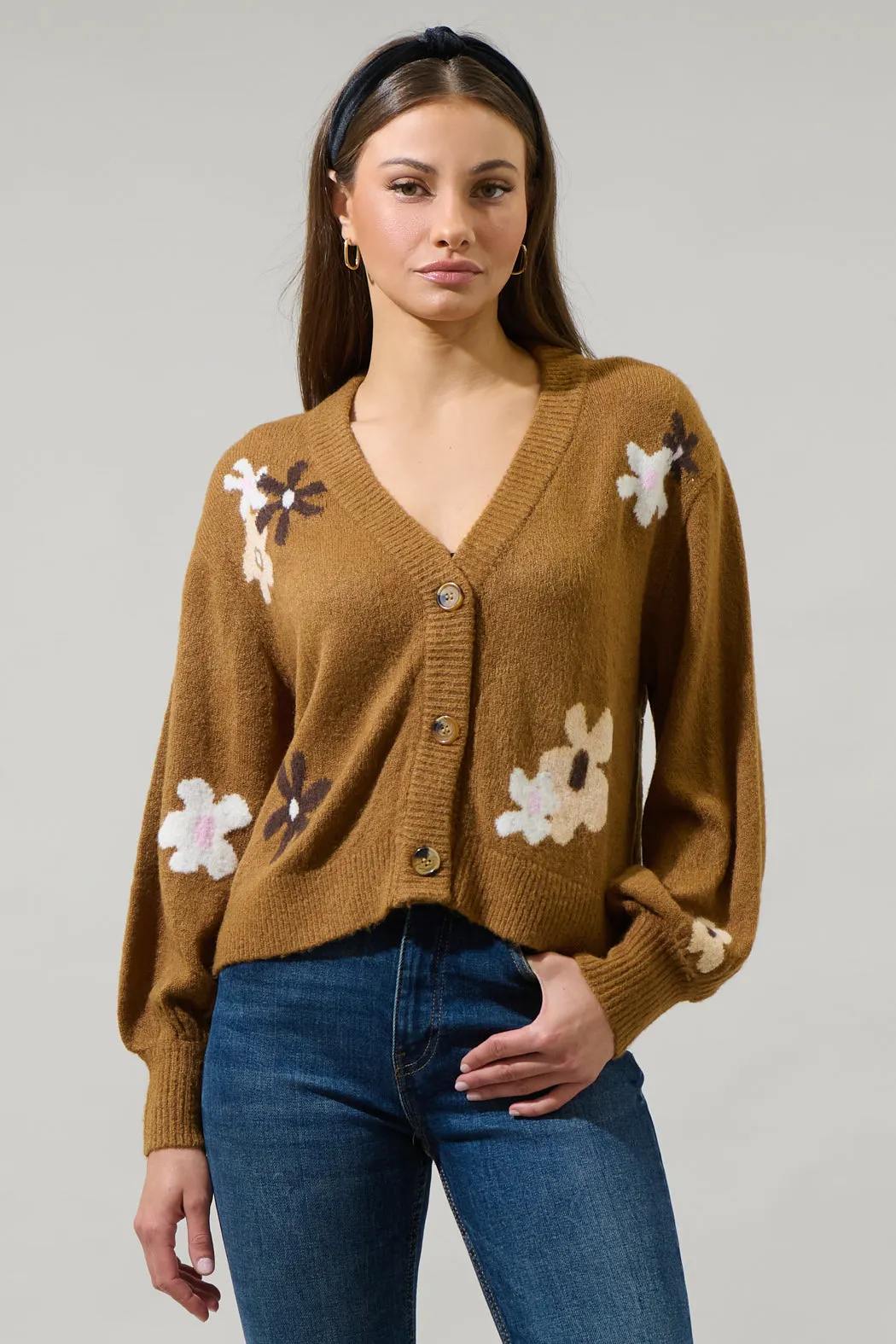 Bendra Floral Ballon Sleeve Cropped Cardigan