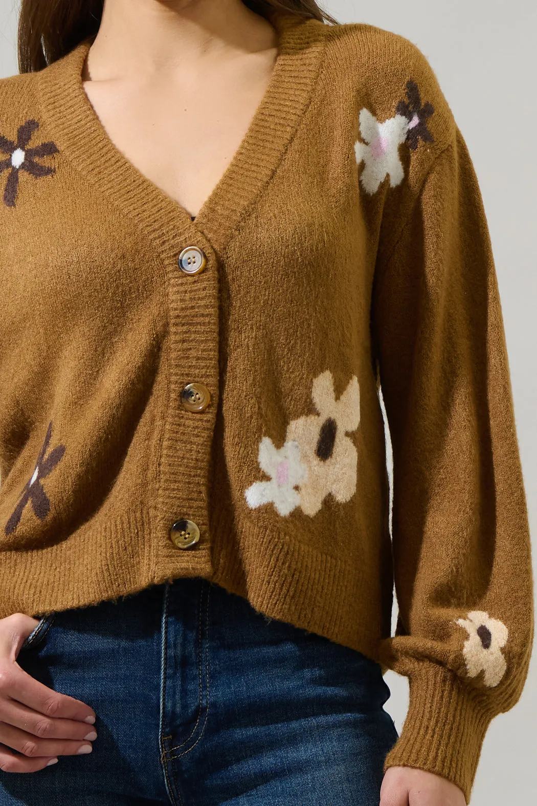 Bendra Floral Ballon Sleeve Cropped Cardigan