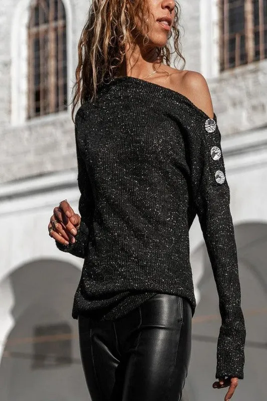 Black Off Shoulder Sweater Top