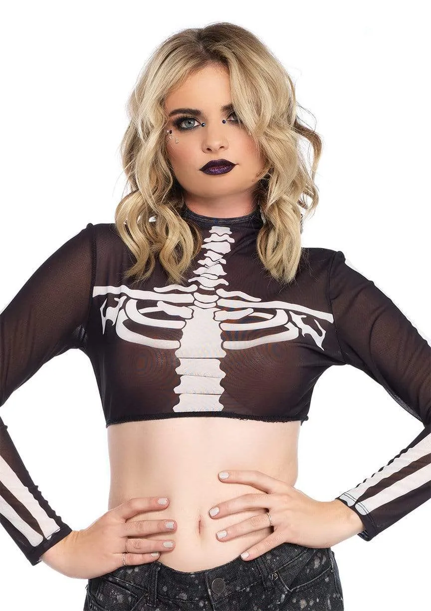 Black Skeleton Mesh Crop Top