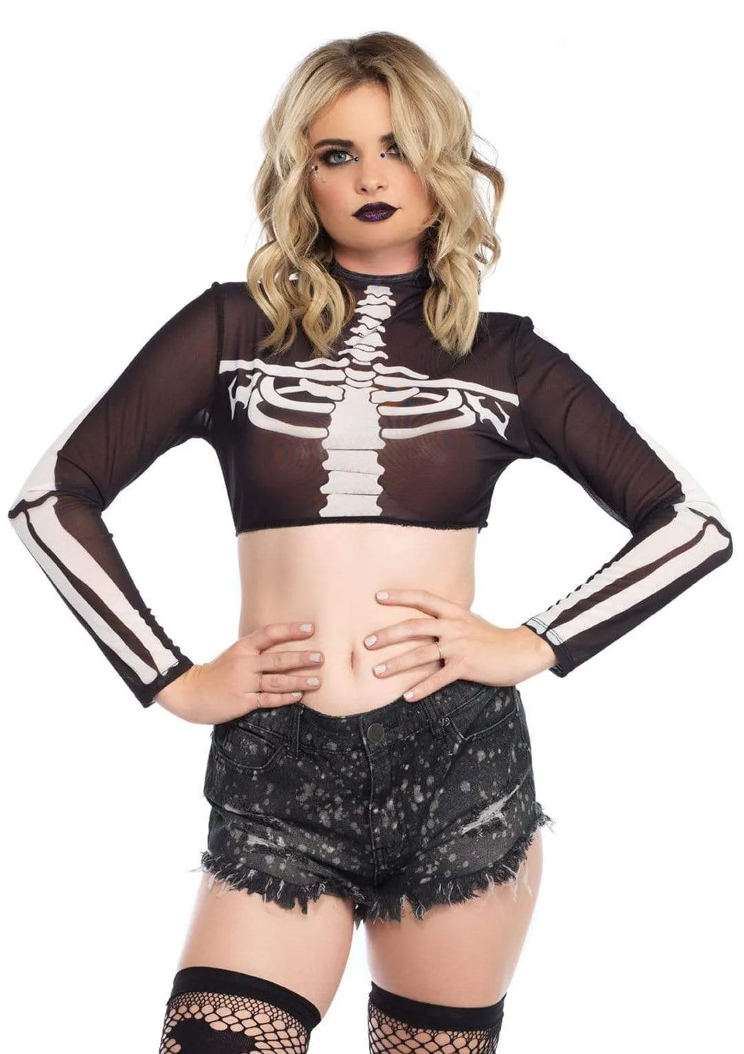 Black Skeleton Mesh Crop Top