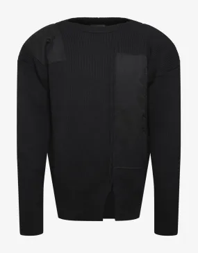 Black Wool Sweater with Contrast Patches