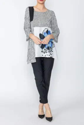 Blue Color Block Flower Print Tunic Top