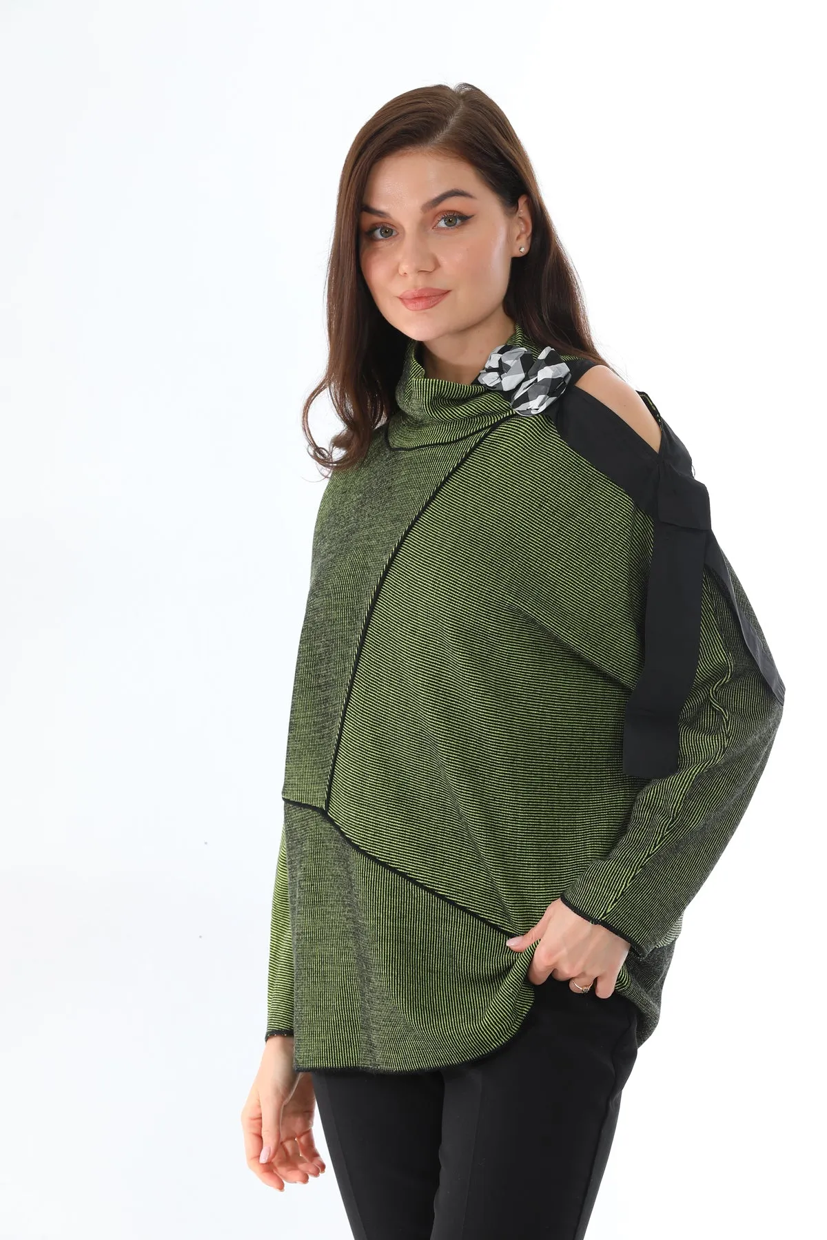 BZ Asymmetric Striped Sweater Pistachio Green