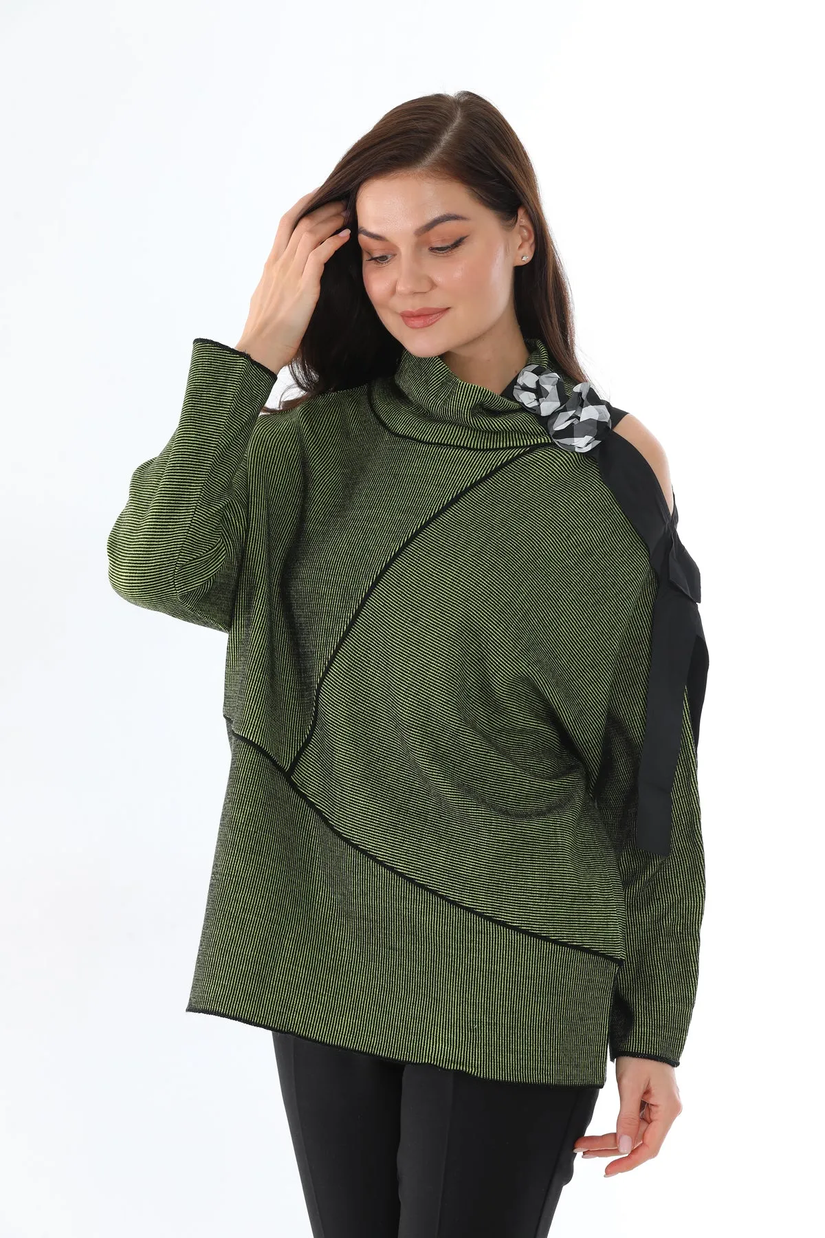 BZ Asymmetric Striped Sweater Pistachio Green