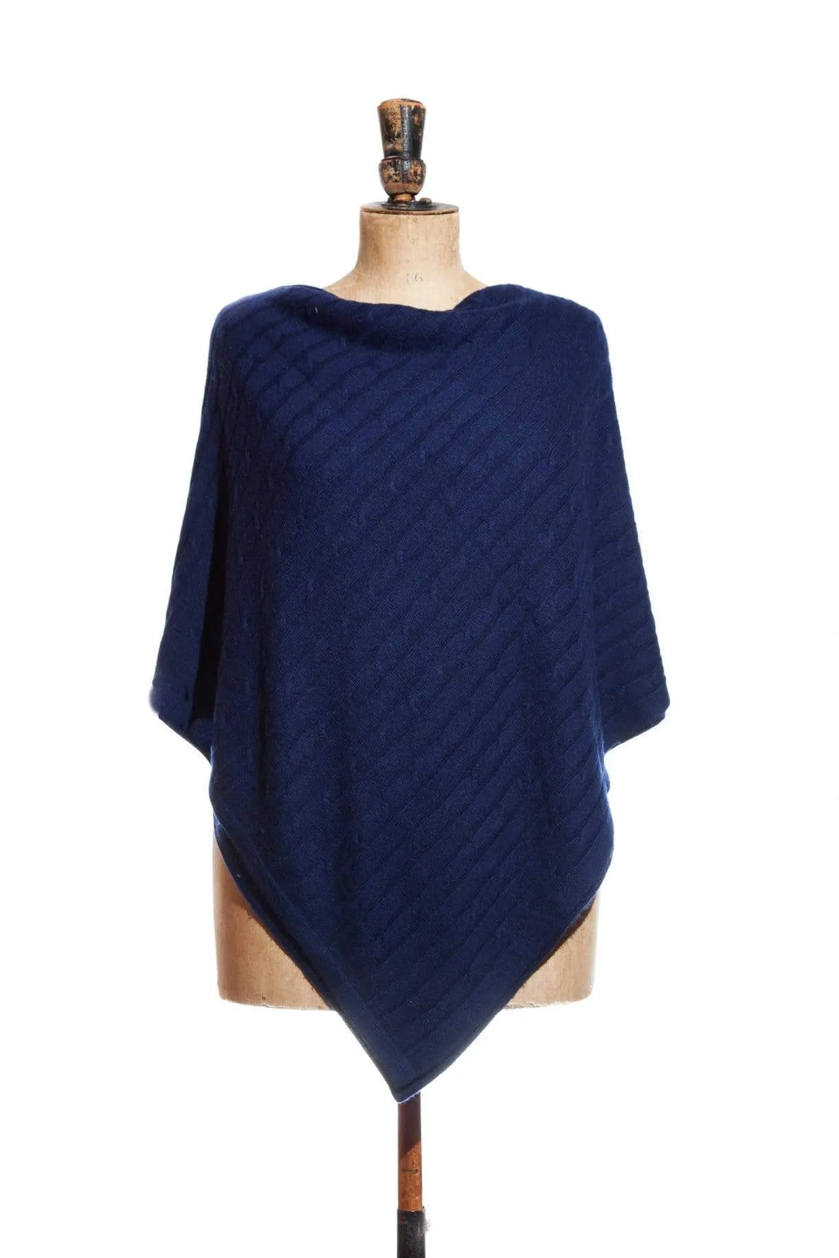 Cable Knit Navy Blue Poncho