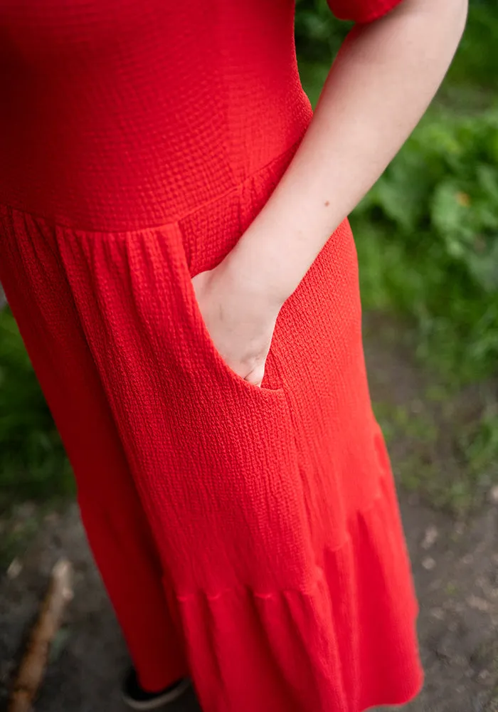 Carmine Red Tiered Hem Midaxi Dress