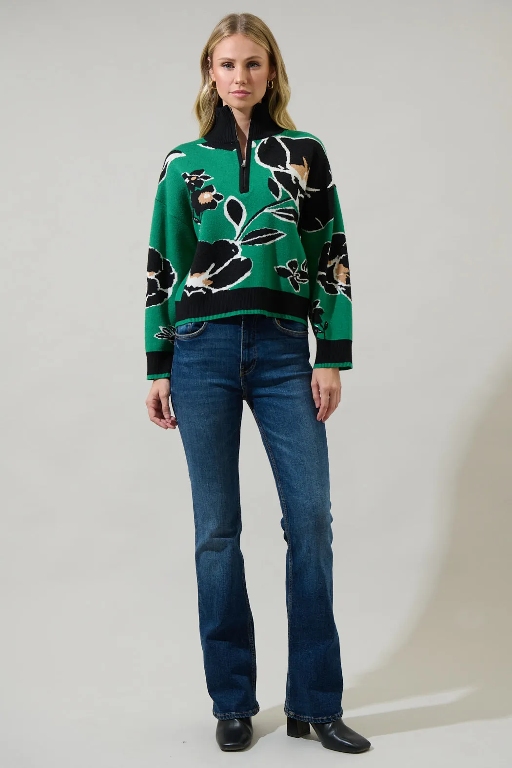 Carrey Floral Zip Up Sweater