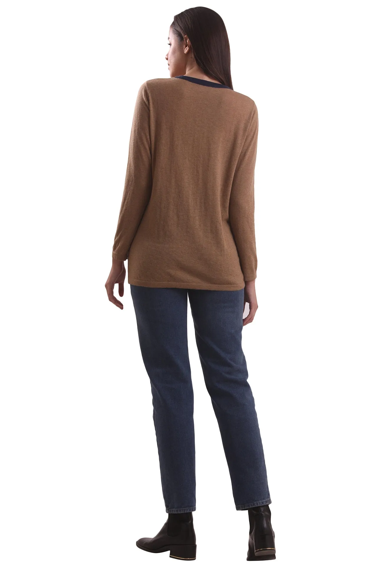 Cashew Brown V-Neck Sweater