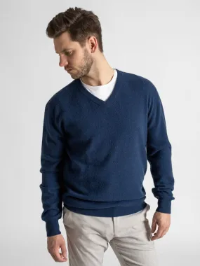 Cashmere sweater men "V-neck" - mountain blue