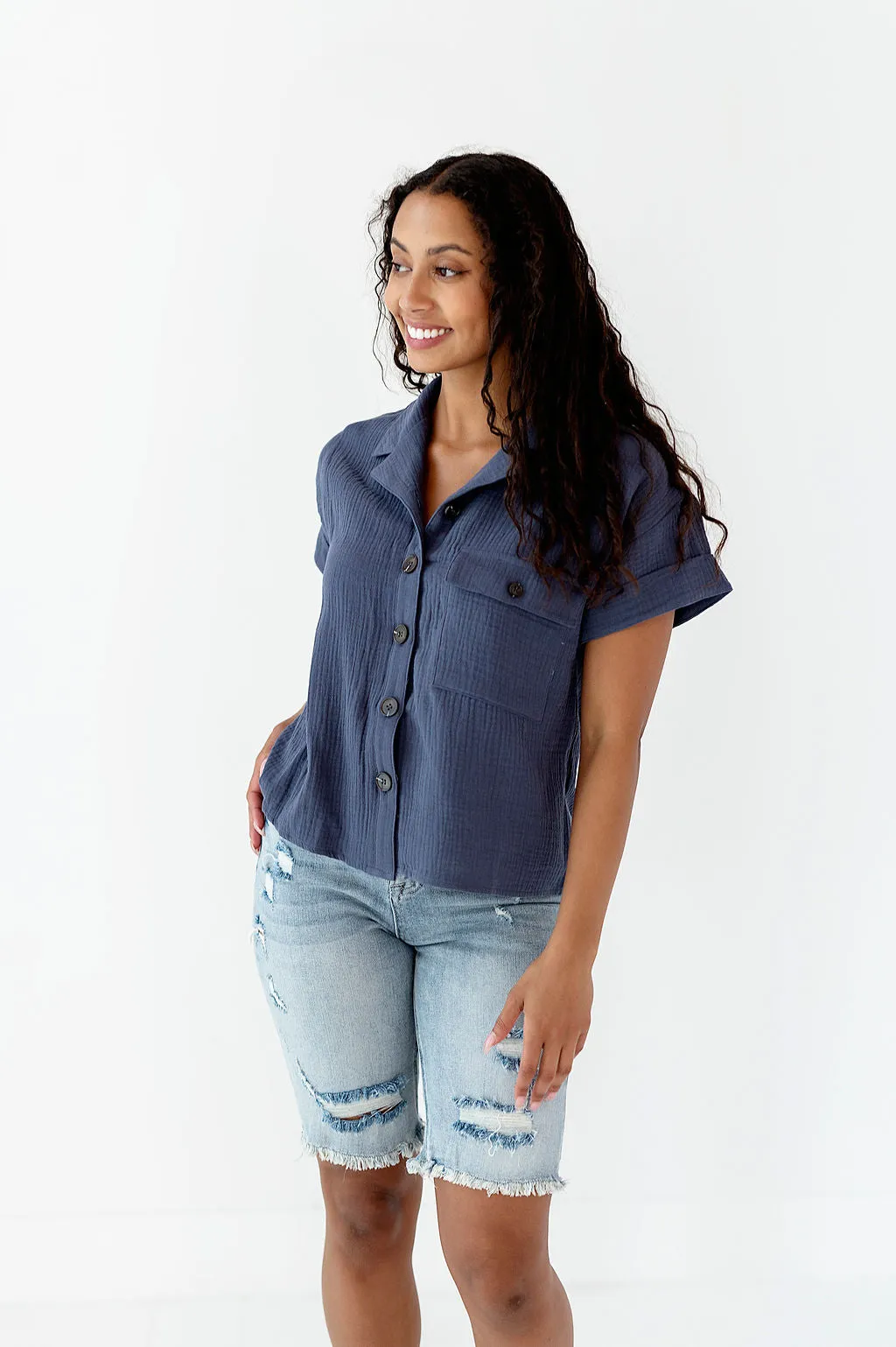 Charlie Top in Dusty Navy - Size L & XL Left