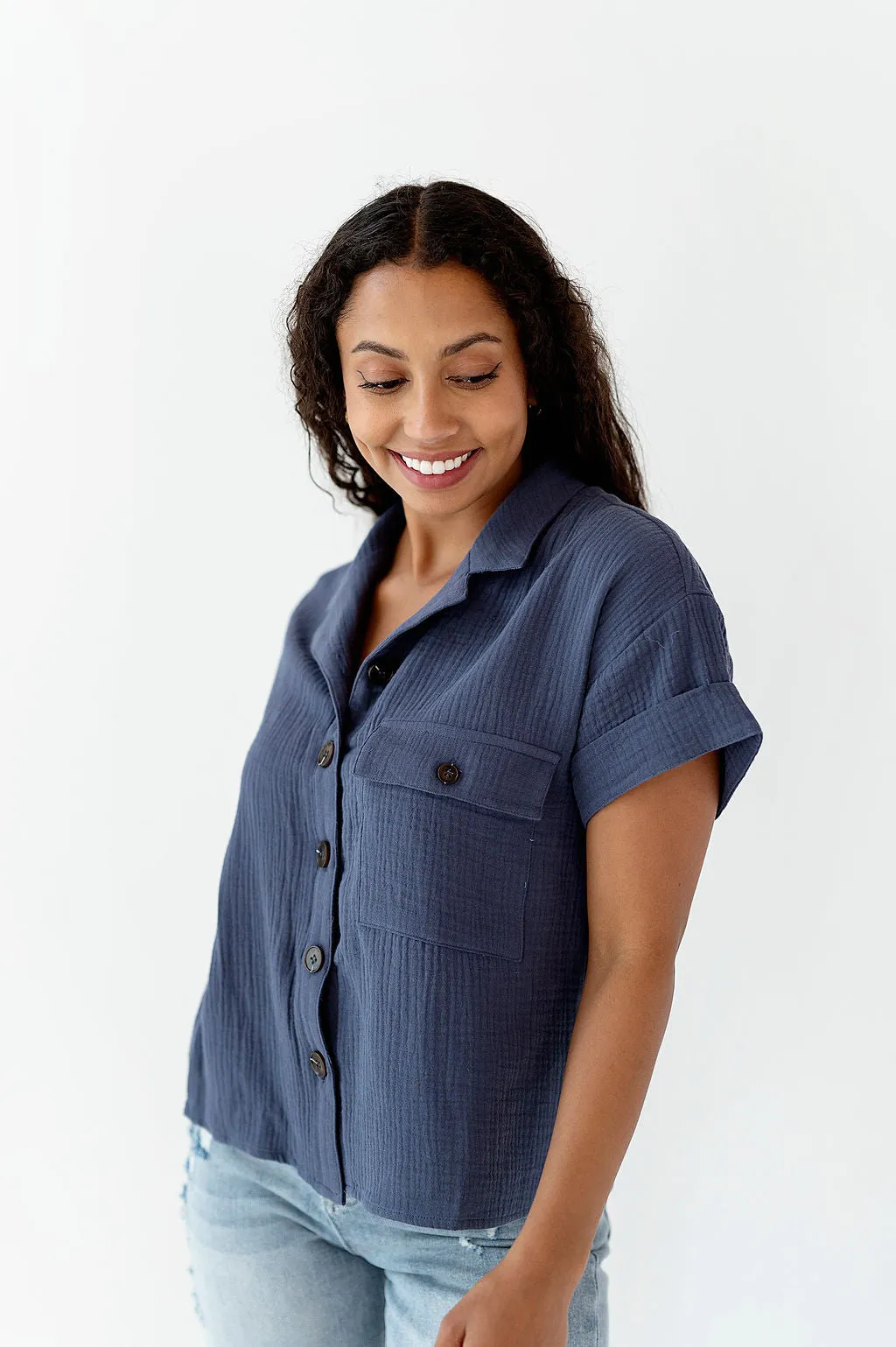 Charlie Top in Dusty Navy - Size L & XL Left