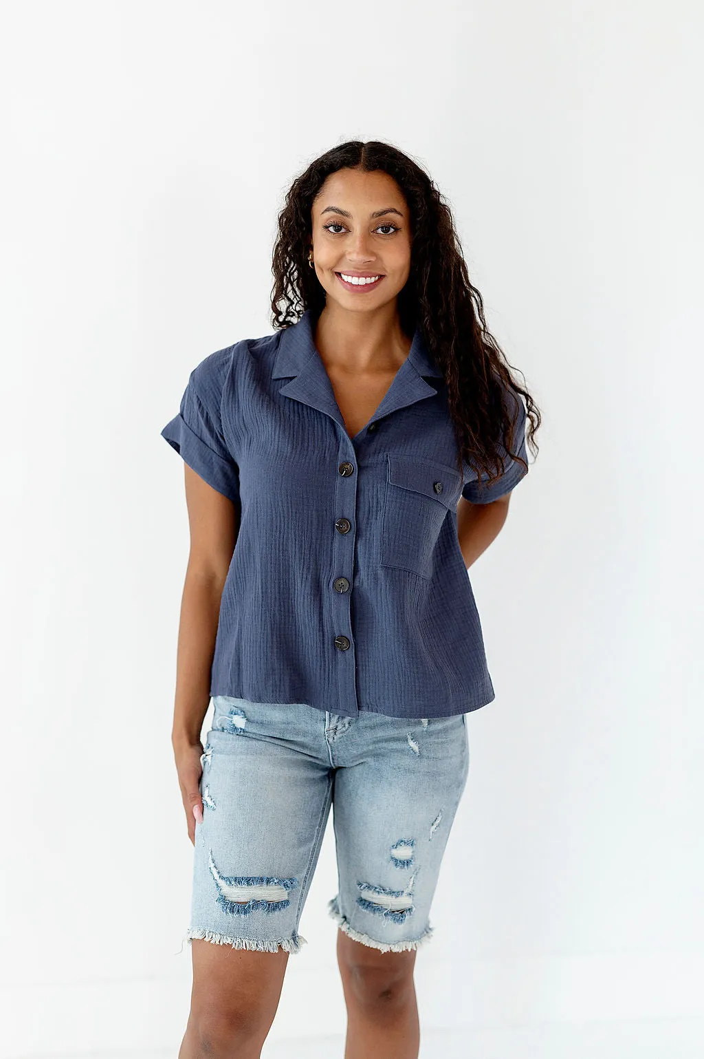 Charlie Top in Dusty Navy - Size L & XL Left