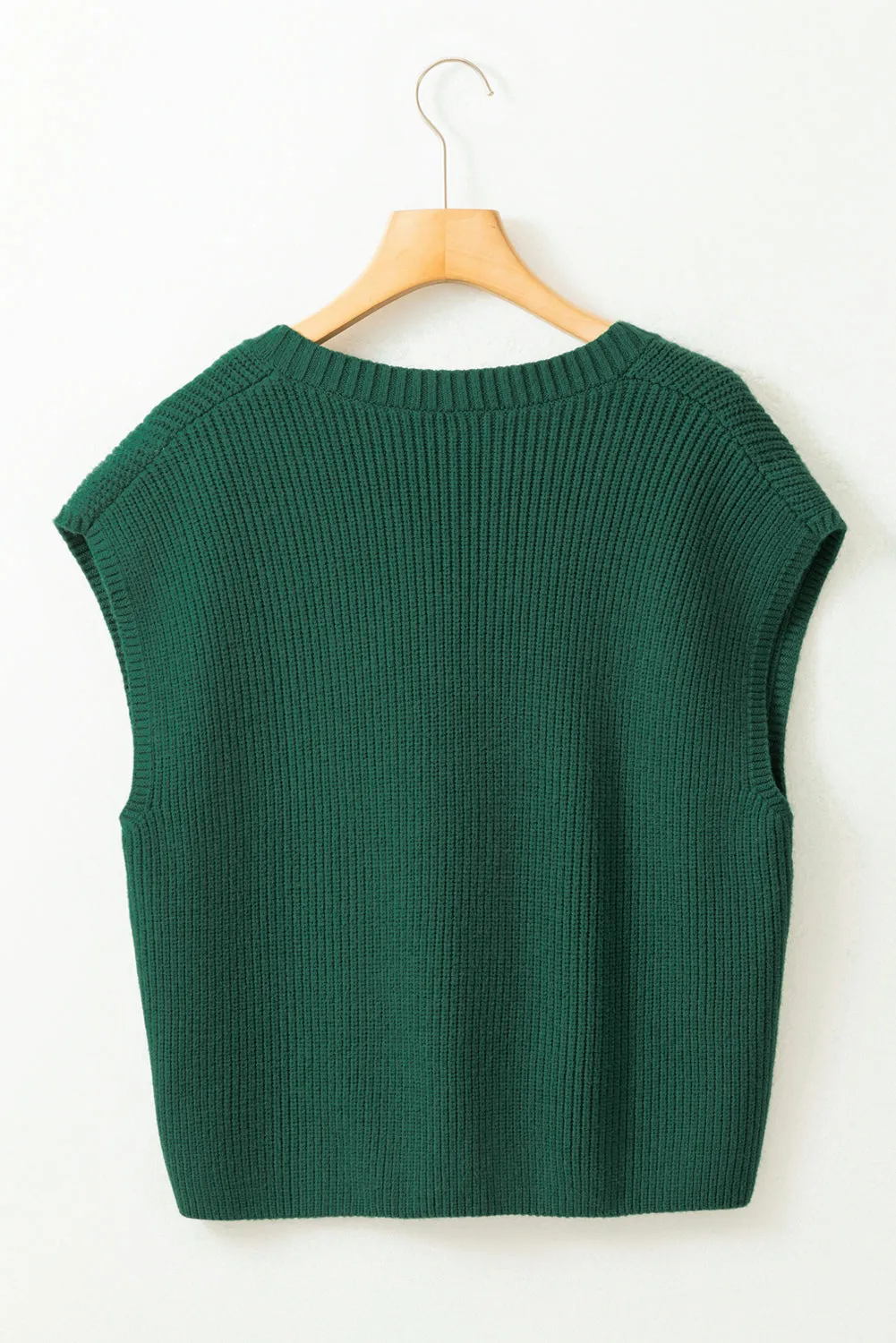 Chest Pocket V Neck Ribbed Cap Sleeve Sweater