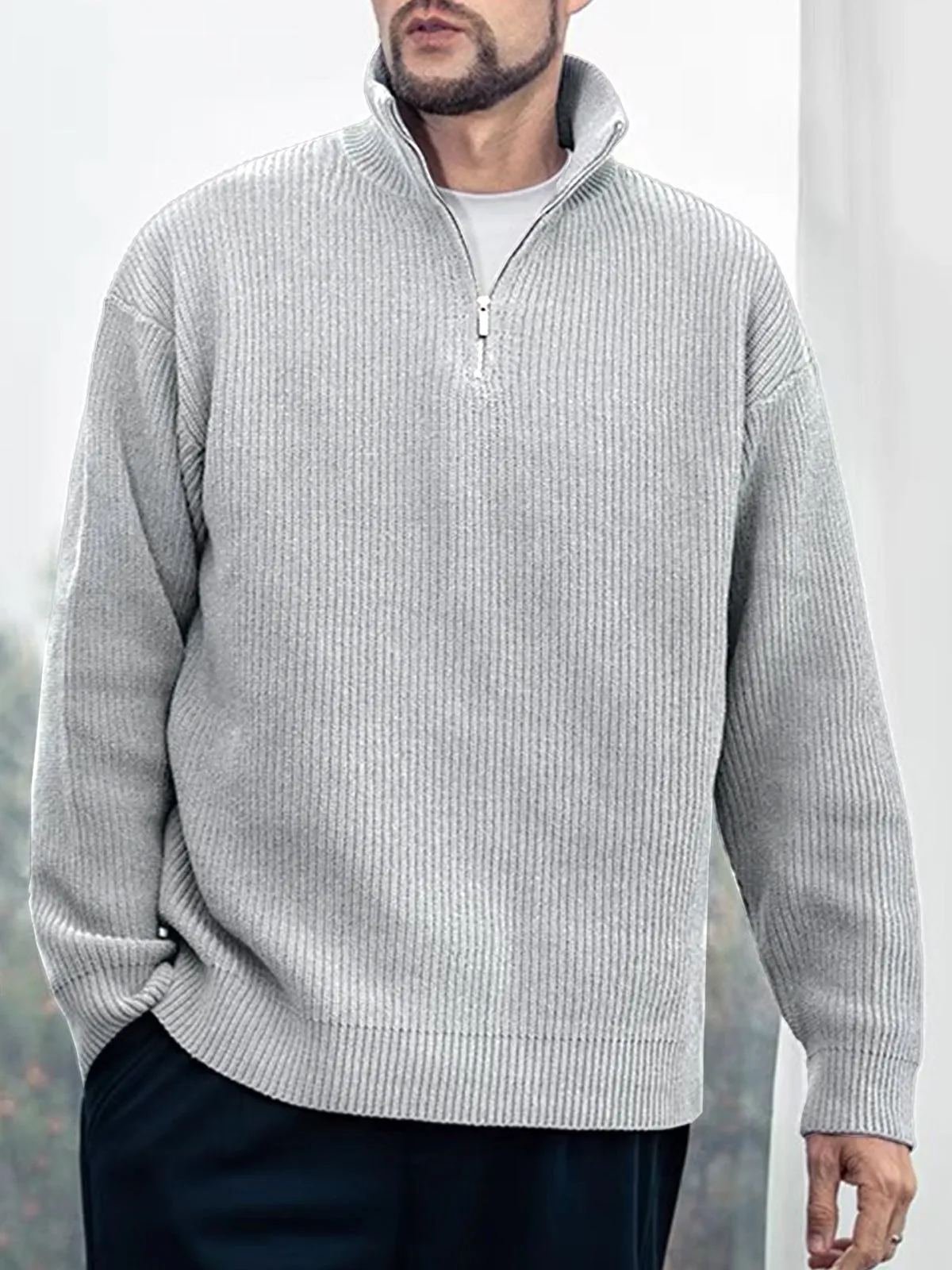 Classic Solid Color Half-Zip Sweater